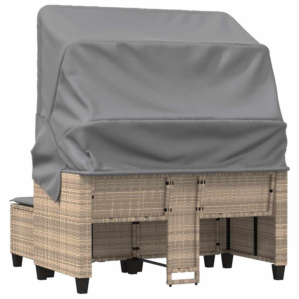 2-personers havesofa med baldakin og skamler polyrattan beige