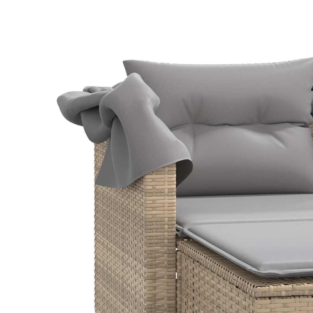 2-personers havesofa med baldakin og skamler polyrattan beige