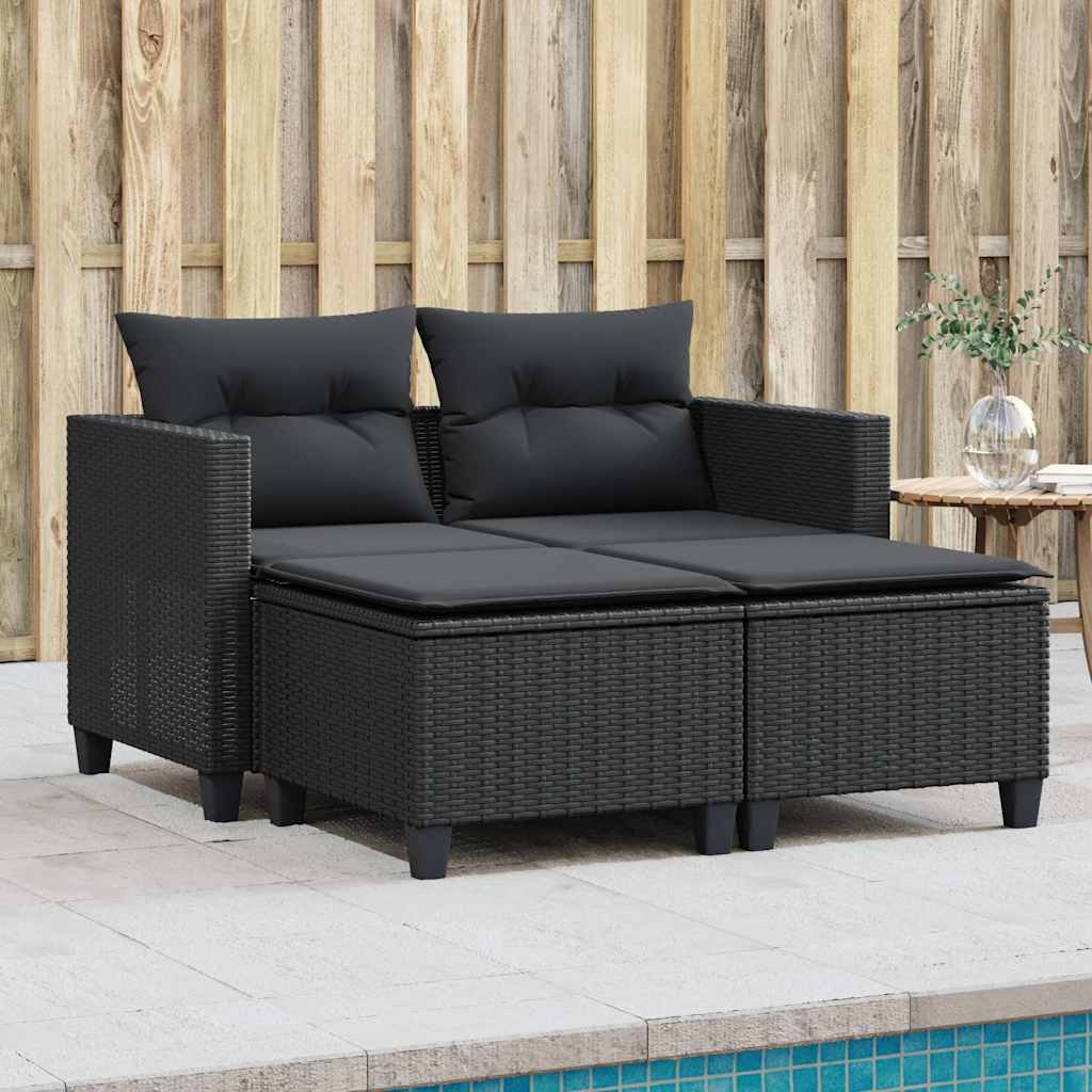 2-Personers Havesofa Med Skamler Polyrattan - Sort / Uden Baldakin