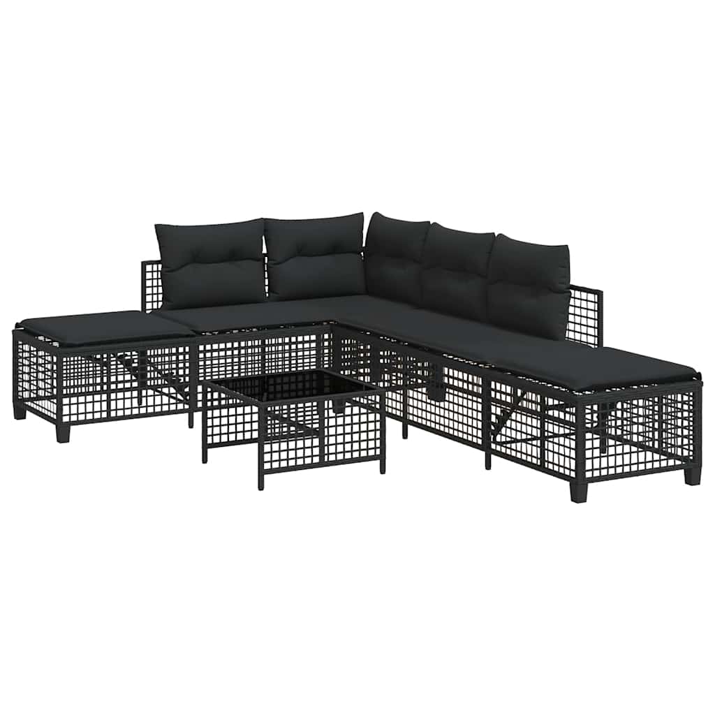 hjørnesofasæt til haven 3 dele med hynder polyrattan sort