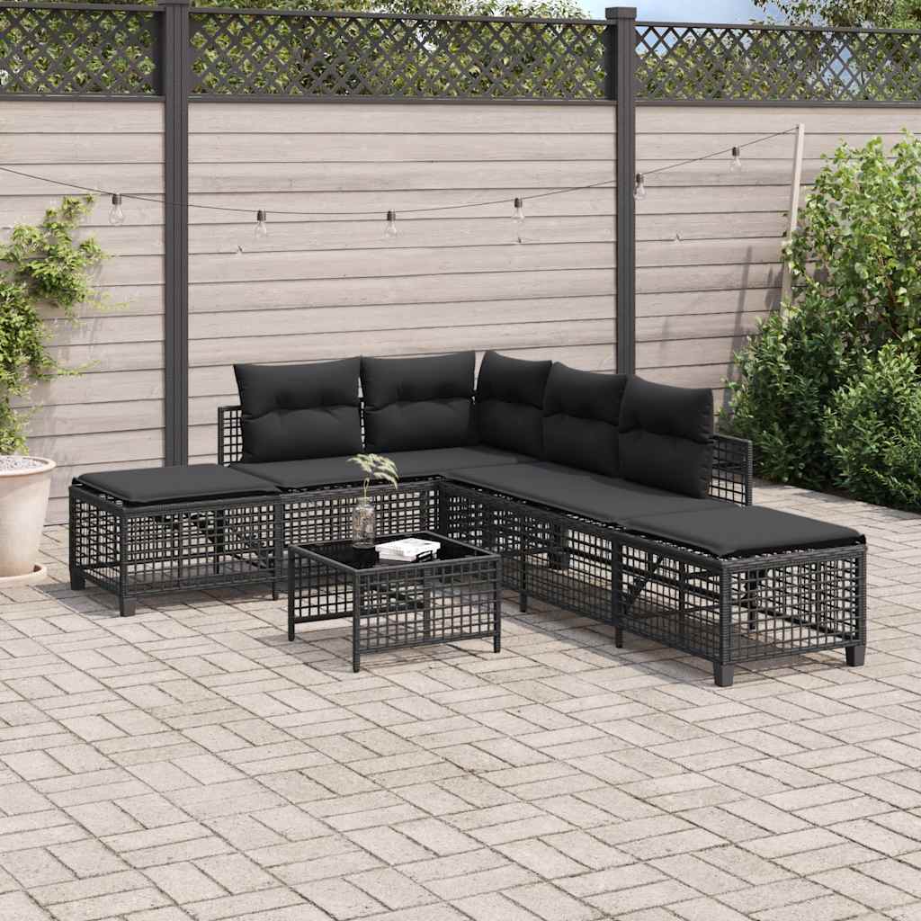 hjørnesofasæt til haven 3 dele med hynder polyrattan sort