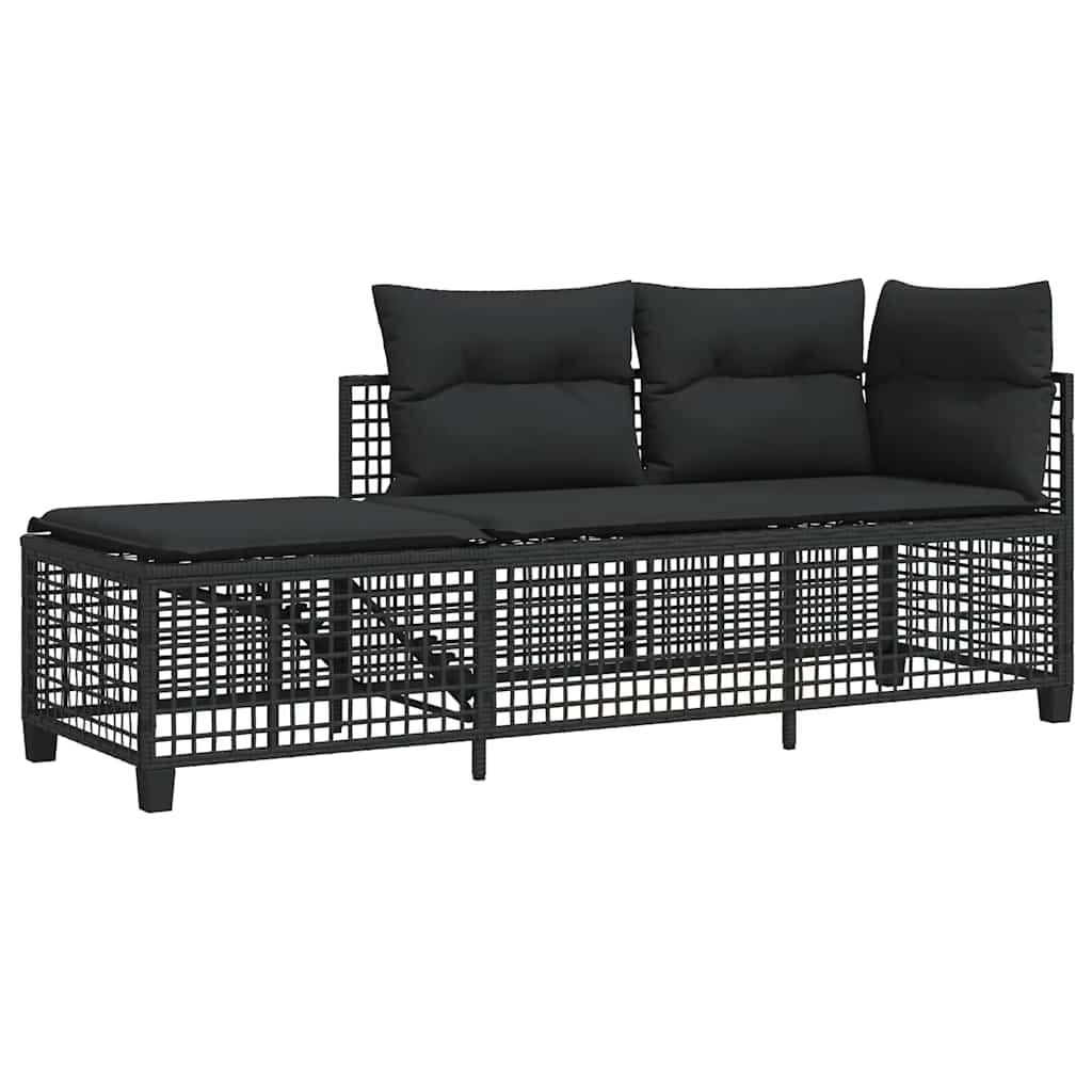 hjørnesofasæt til haven 3 dele med hynder polyrattan sort