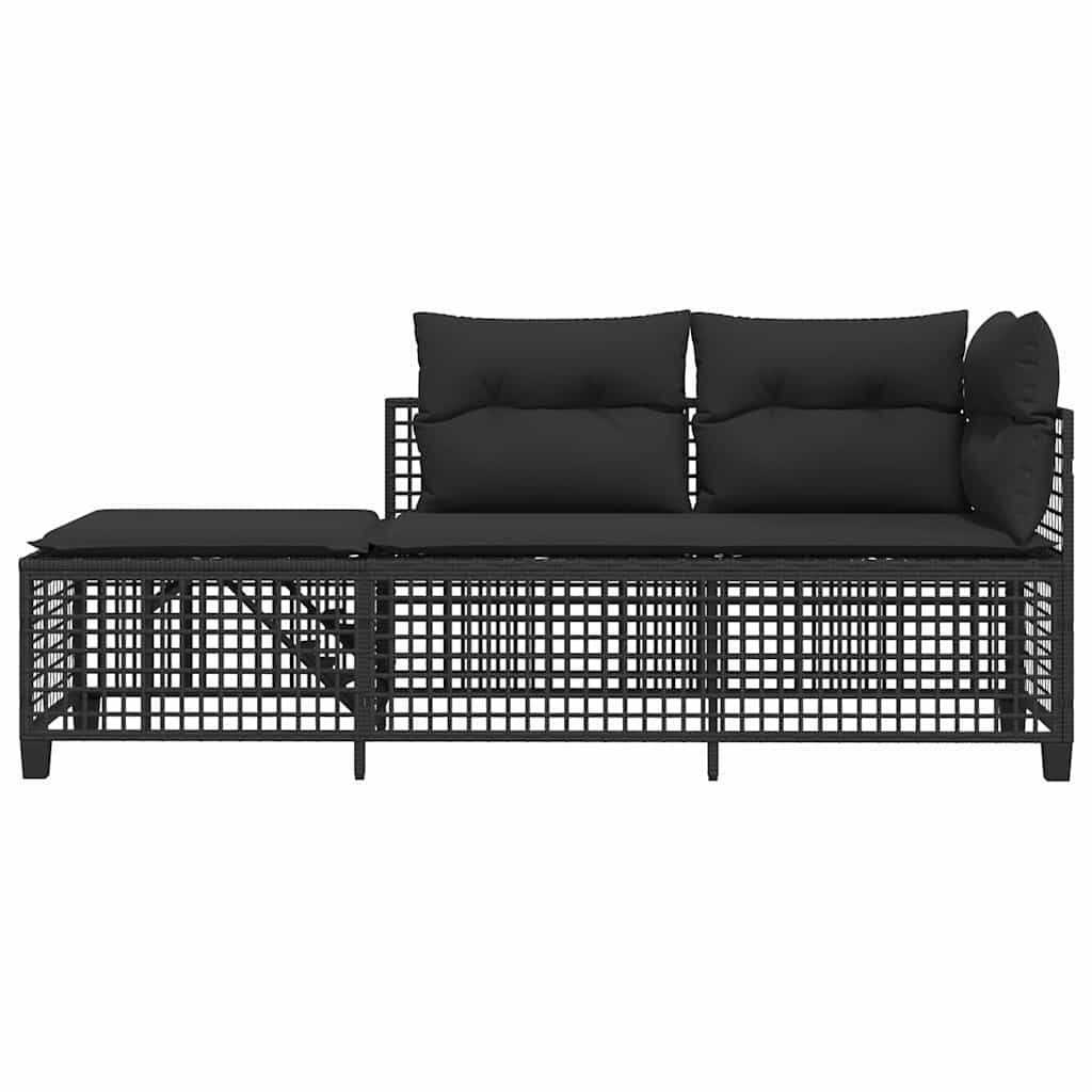 hjørnesofasæt til haven 3 dele med hynder polyrattan sort
