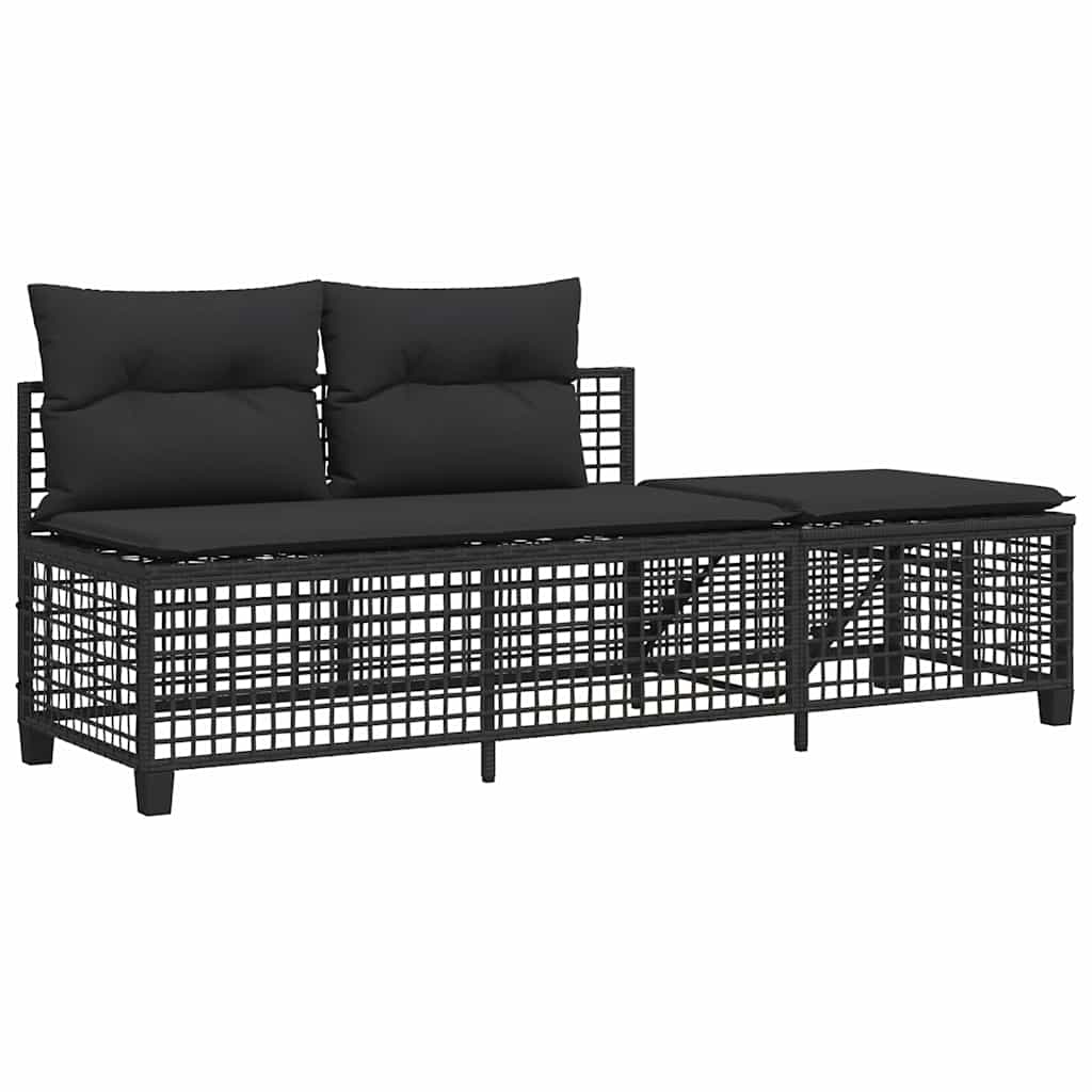 hjørnesofasæt til haven 3 dele med hynder polyrattan sort