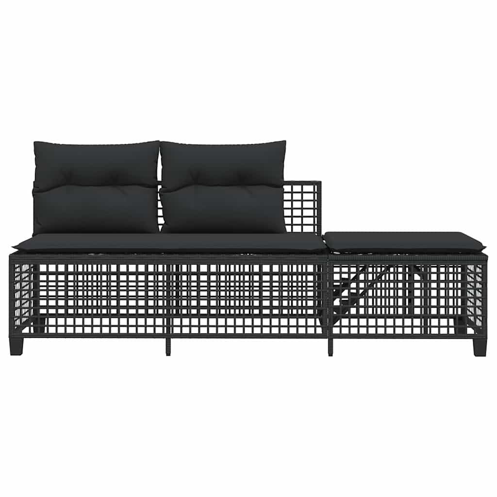 hjørnesofasæt til haven 3 dele med hynder polyrattan sort