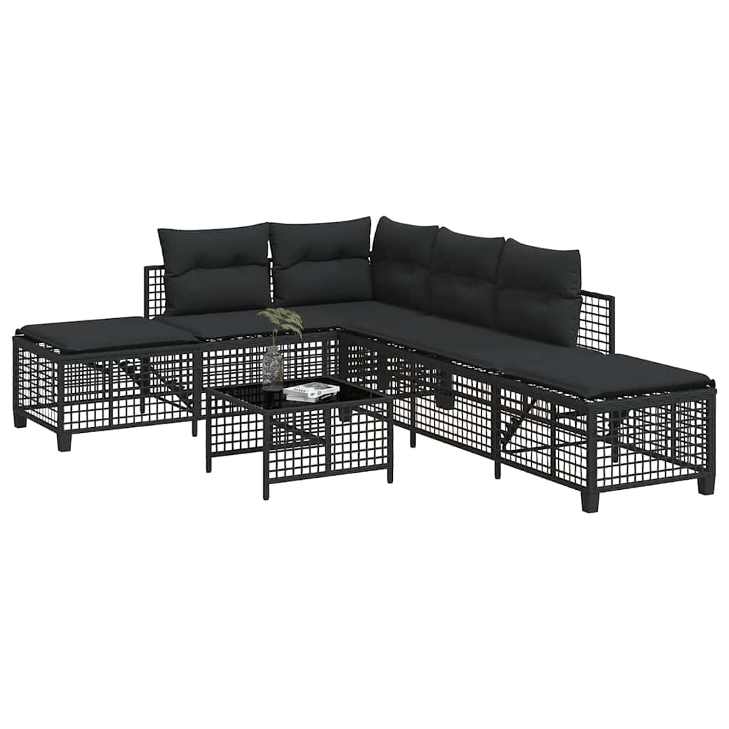 hjørnesofasæt til haven 3 dele med hynder polyrattan sort