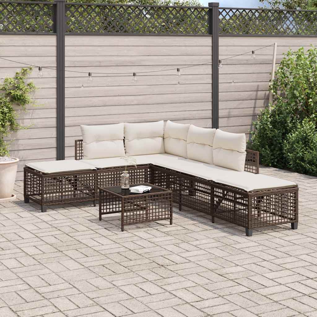 hjørnesofasæt til haven 3 dele med hynder polyrattan brun