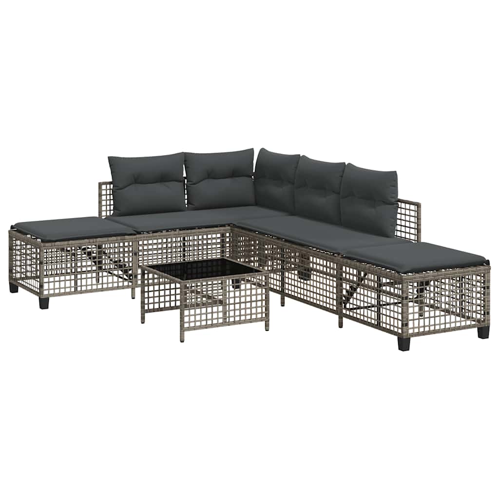 hjørnesofasæt til haven 3 dele med hynder polyrattan grå