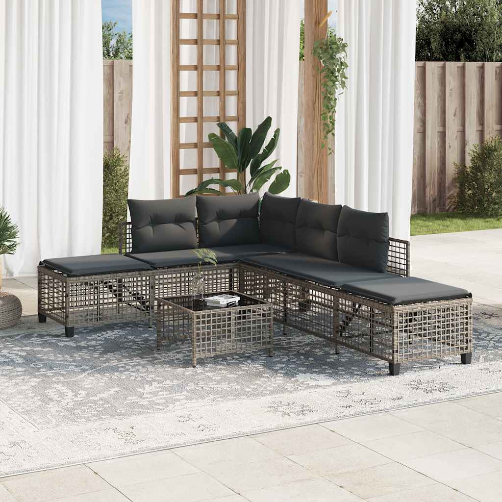 hjørnesofasæt til haven 3 dele med hynder polyrattan grå