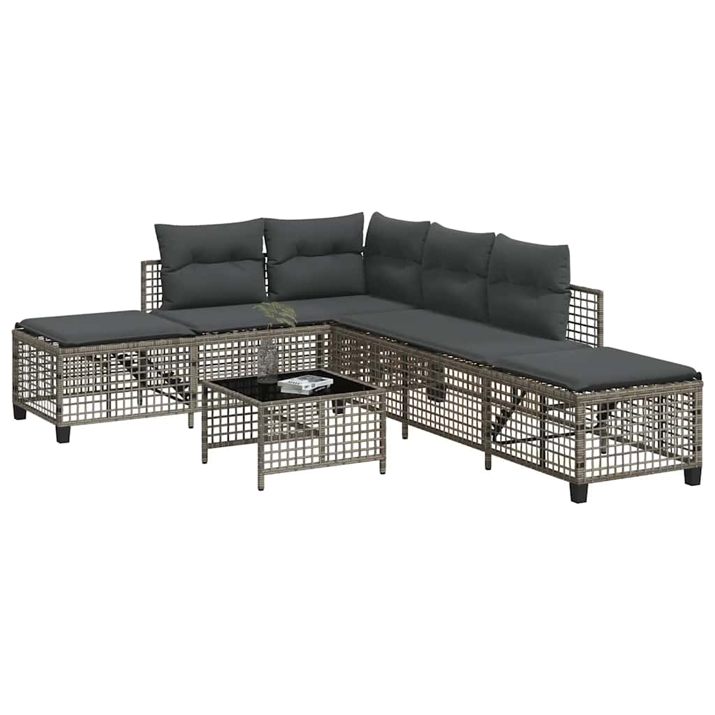 hjørnesofasæt til haven 3 dele med hynder polyrattan grå