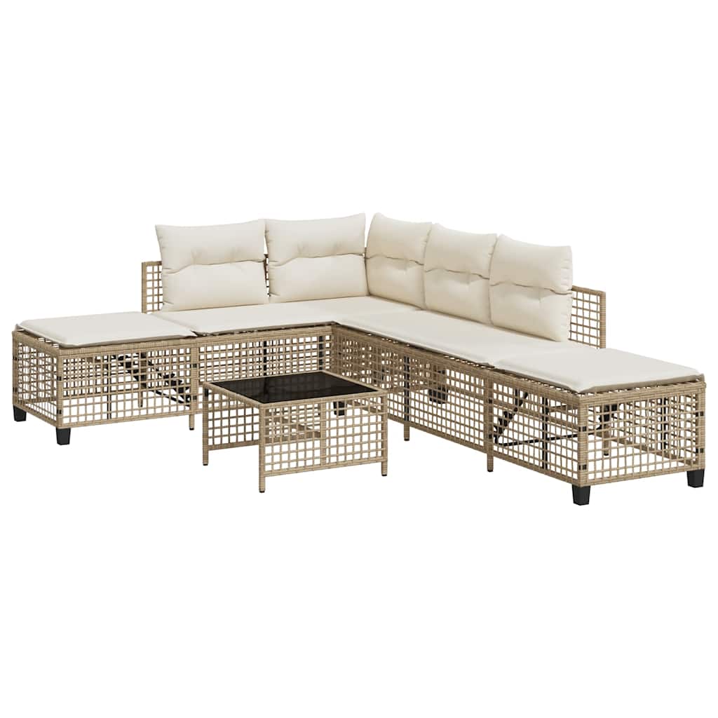 hjørnesofasæt til haven 3 dele med hynder polyrattan beige