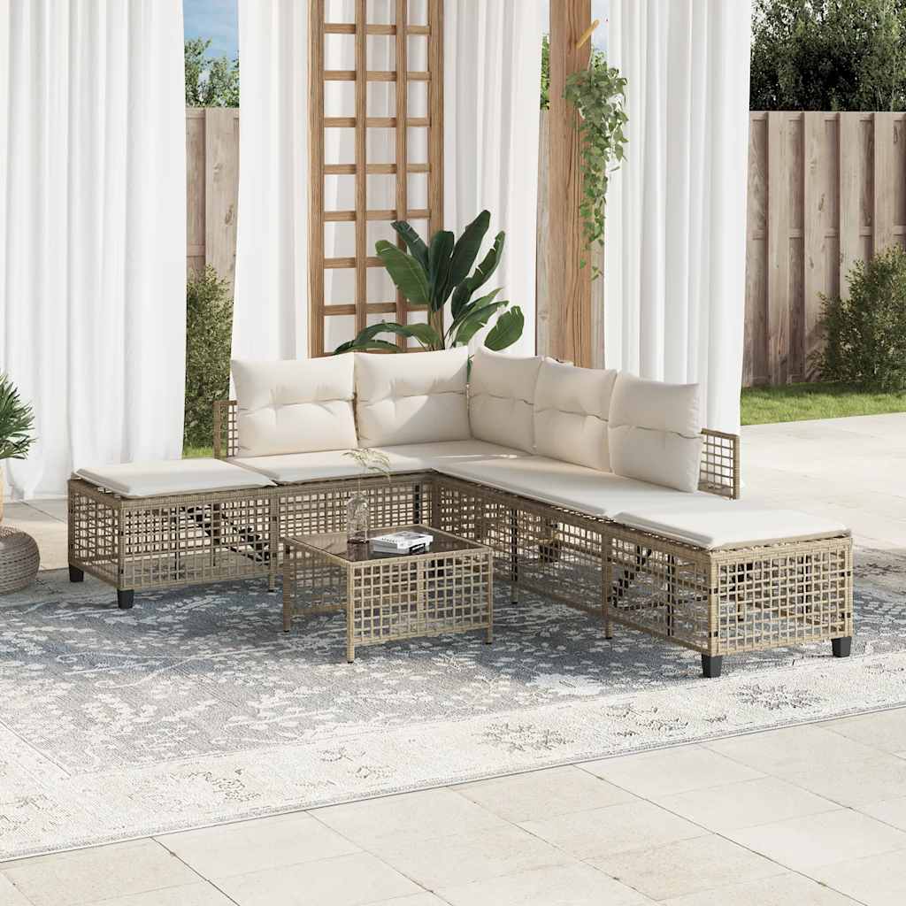 hjørnesofasæt til haven 3 dele med hynder polyrattan beige