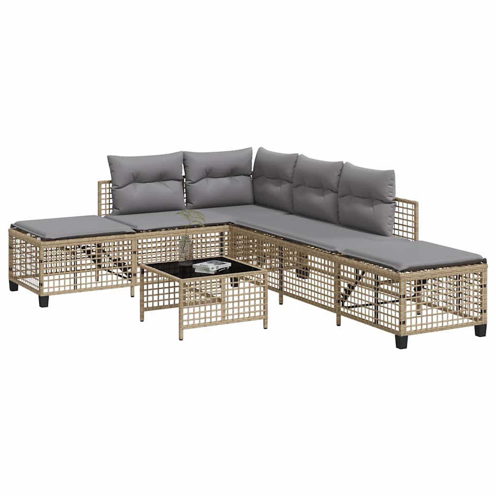 hjørnesofasæt til haven 3 dele med hynder polyrattan beige