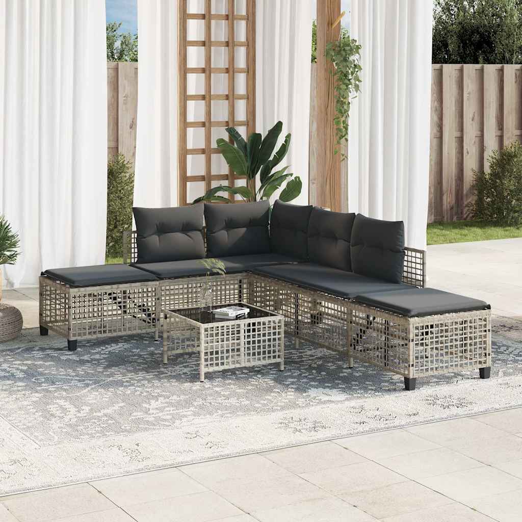 hjørnesofasæt til haven 3 dele med hynder polyrattan lysegrå