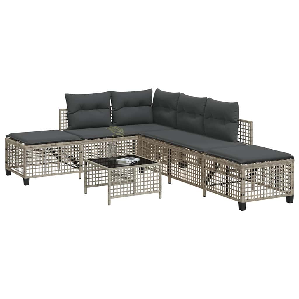 hjørnesofasæt til haven 3 dele med hynder polyrattan lysegrå