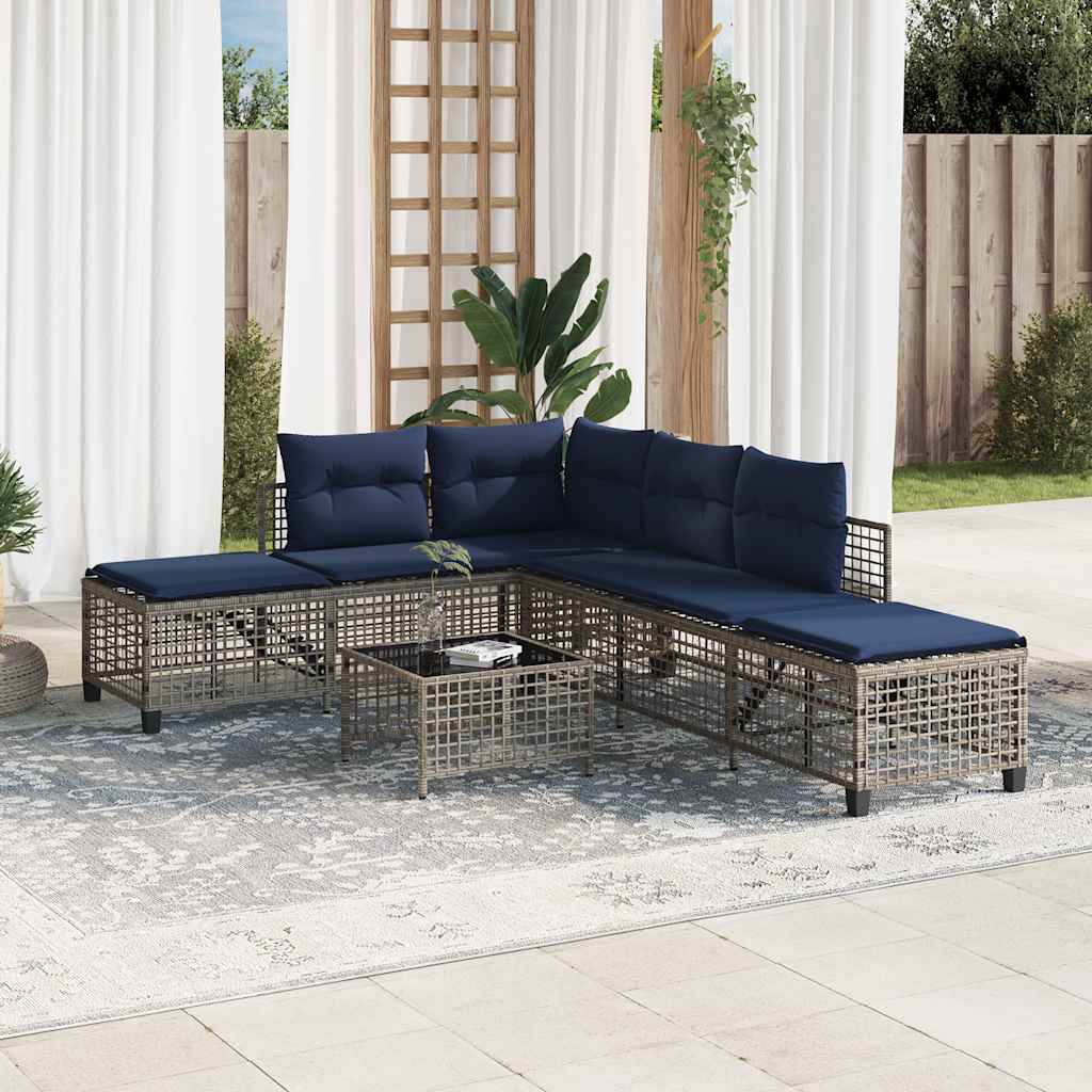 3-delt hjørnehavesofasæt med hynder grå polyrattan