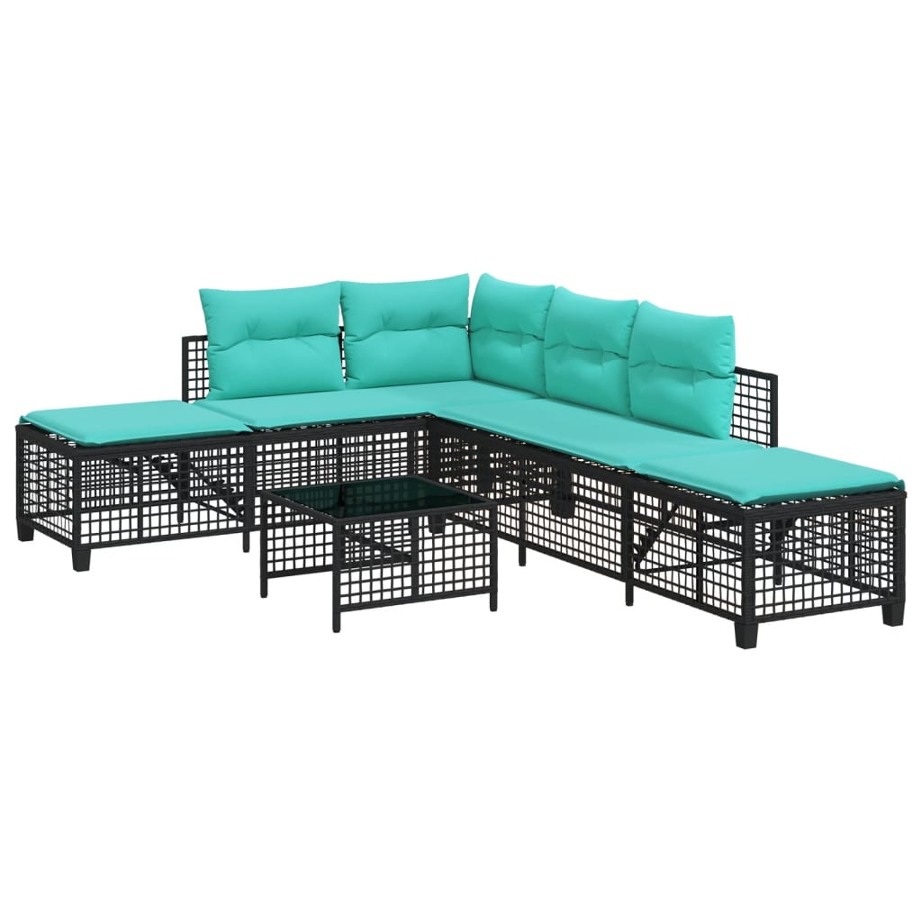 3-delt hjørnehavesofasæt med hynder sort polyrattan