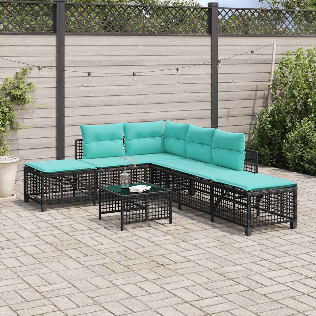 3-delt hjørnehavesofasæt med hynder sort polyrattan