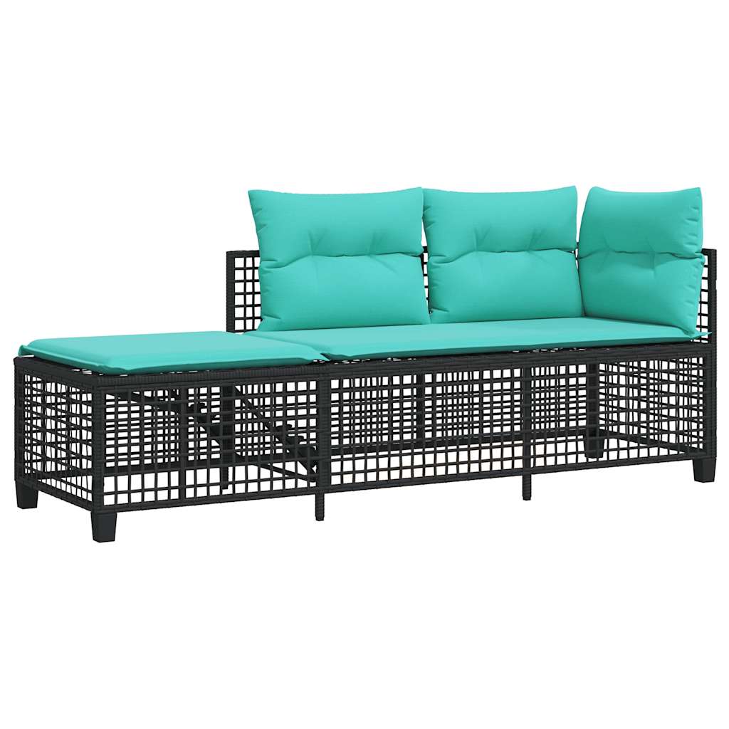 3-delt hjørnehavesofasæt med hynder sort polyrattan