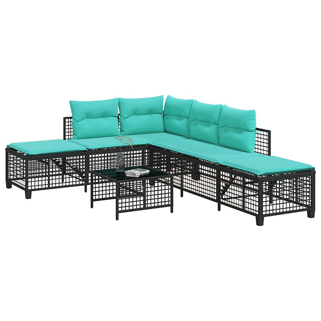 3-delt hjørnehavesofasæt med hynder sort polyrattan