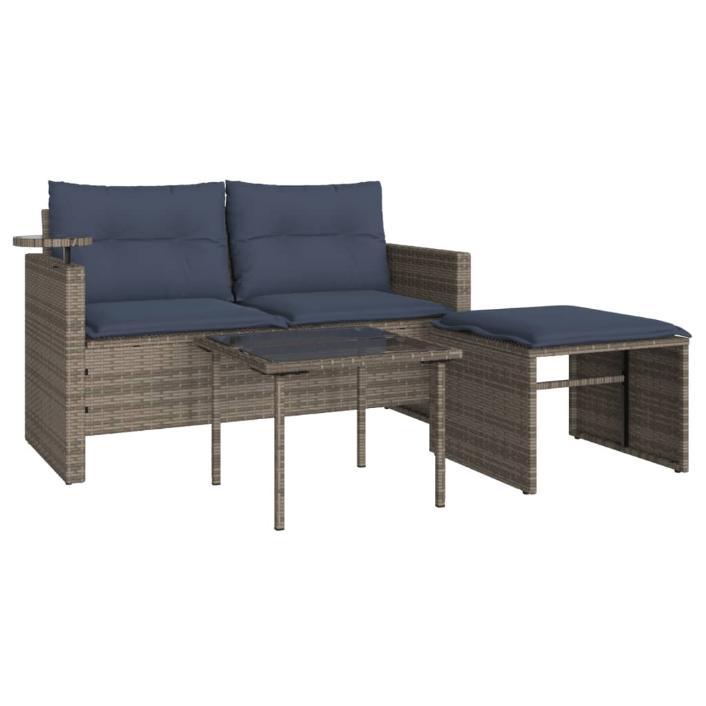 havesofasæt 3 dele med hynder grå polyrattan