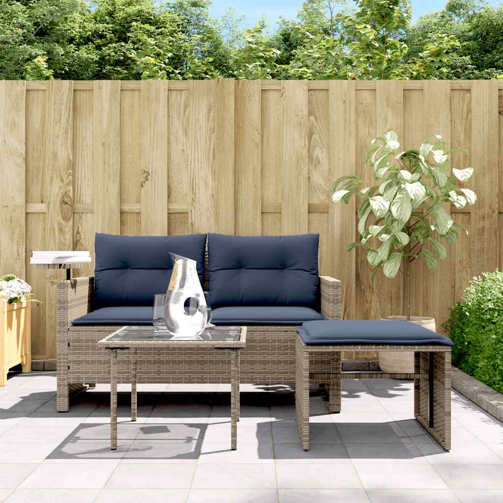 havesofasæt 3 dele med hynder grå polyrattan