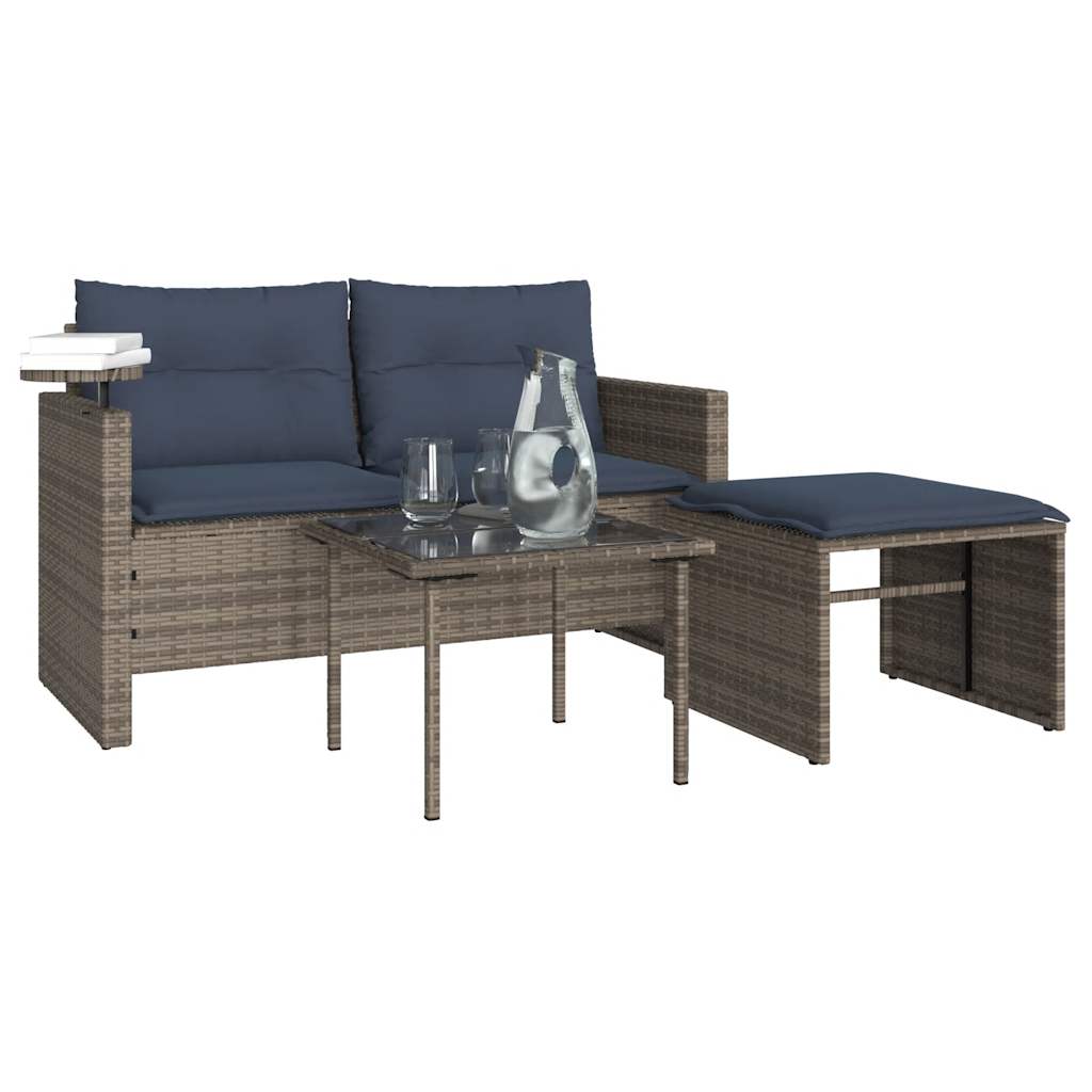 havesofasæt 3 dele med hynder grå polyrattan