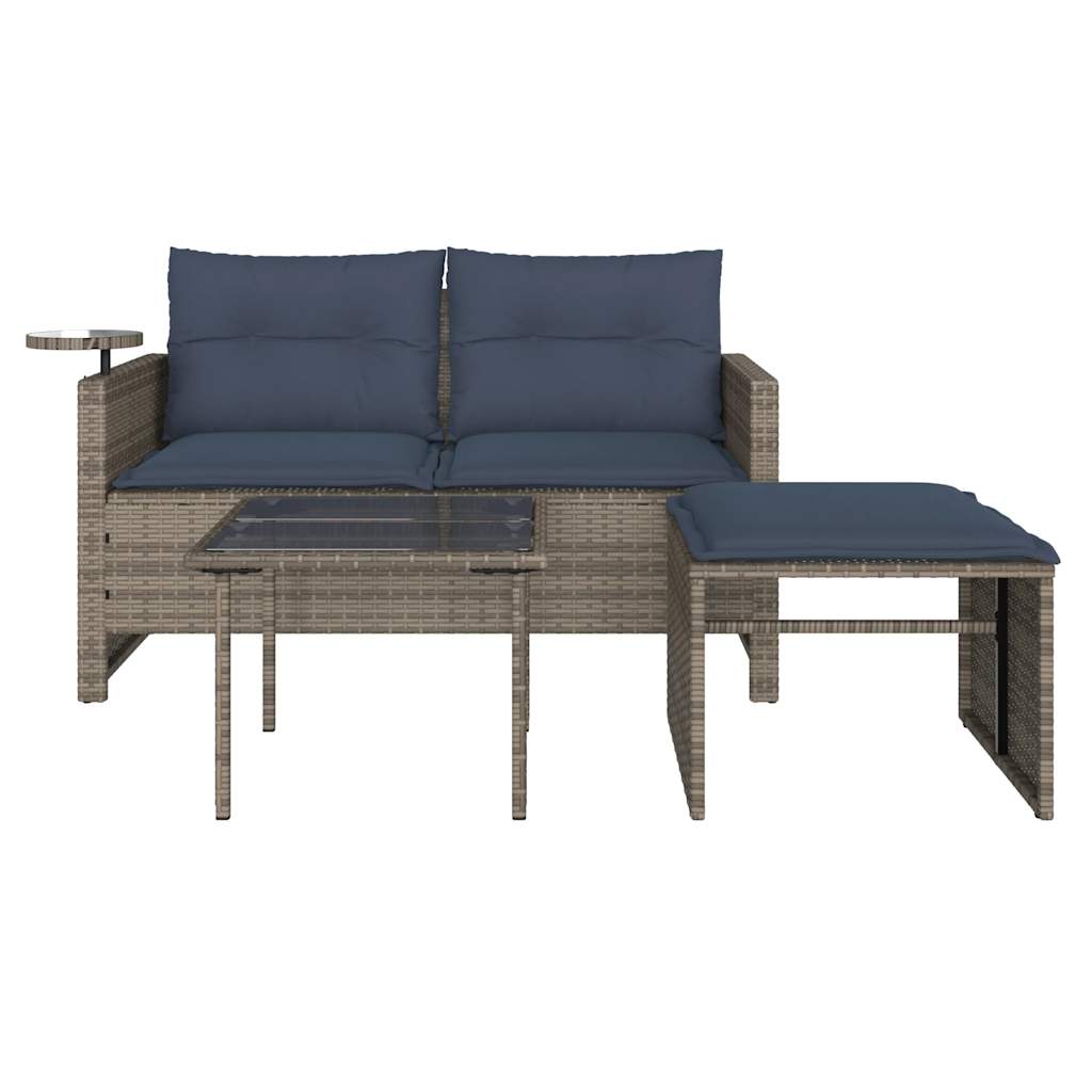 havesofasæt 3 dele med hynder grå polyrattan