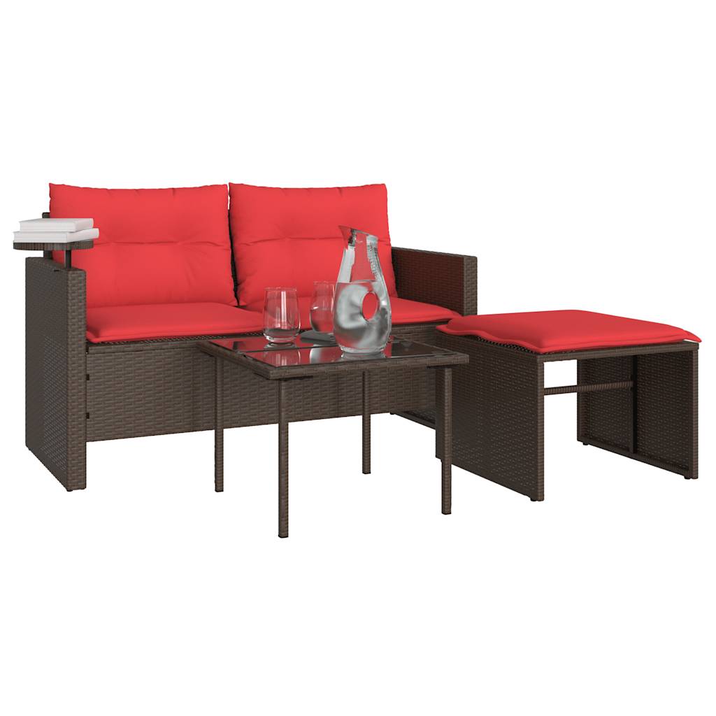 havesofasæt 3 dele med hynder brun polyrattan