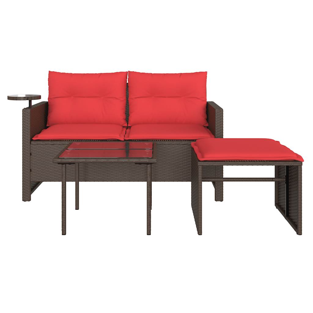 havesofasæt 3 dele med hynder brun polyrattan
