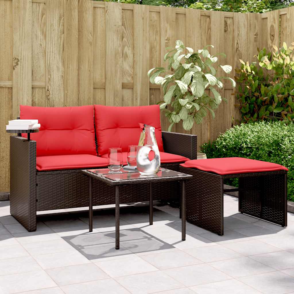 havesofasæt 3 dele med hynder brun polyrattan