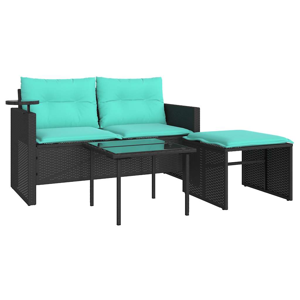 havesofasæt 3 dele med hynder sort polyrattan