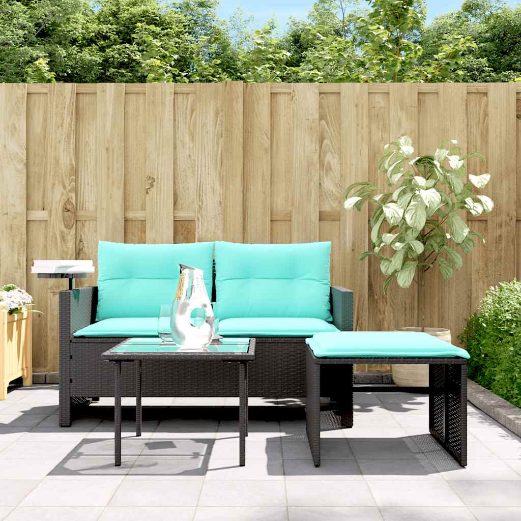 havesofasæt 3 dele med hynder sort polyrattan