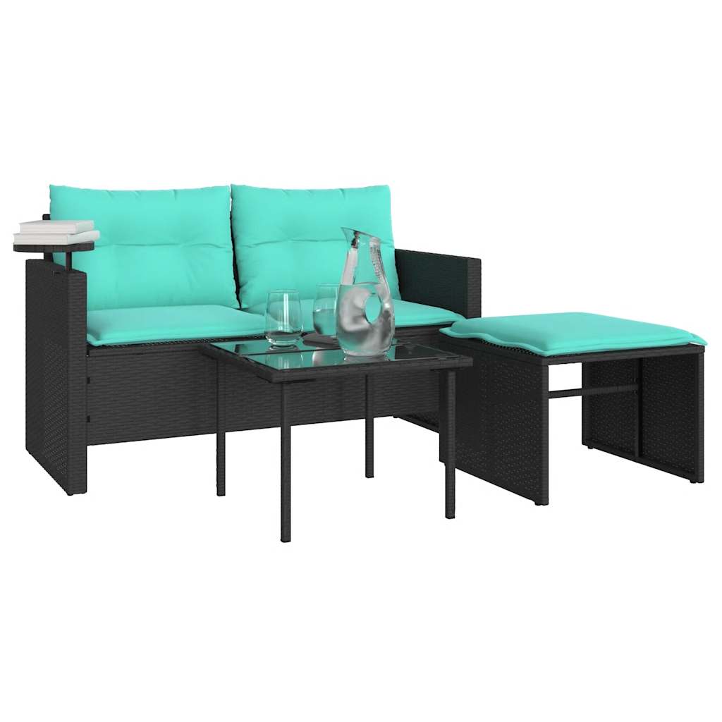 havesofasæt 3 dele med hynder sort polyrattan