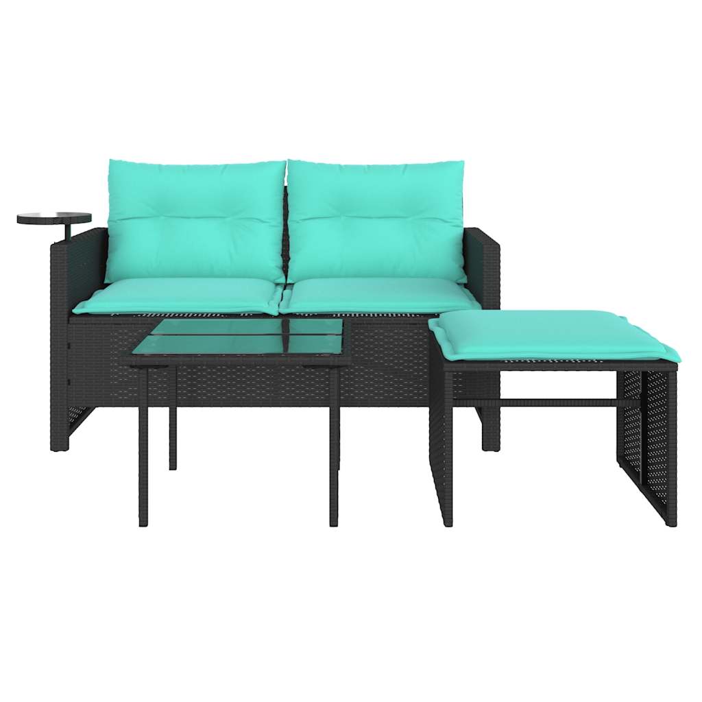 havesofasæt 3 dele med hynder sort polyrattan