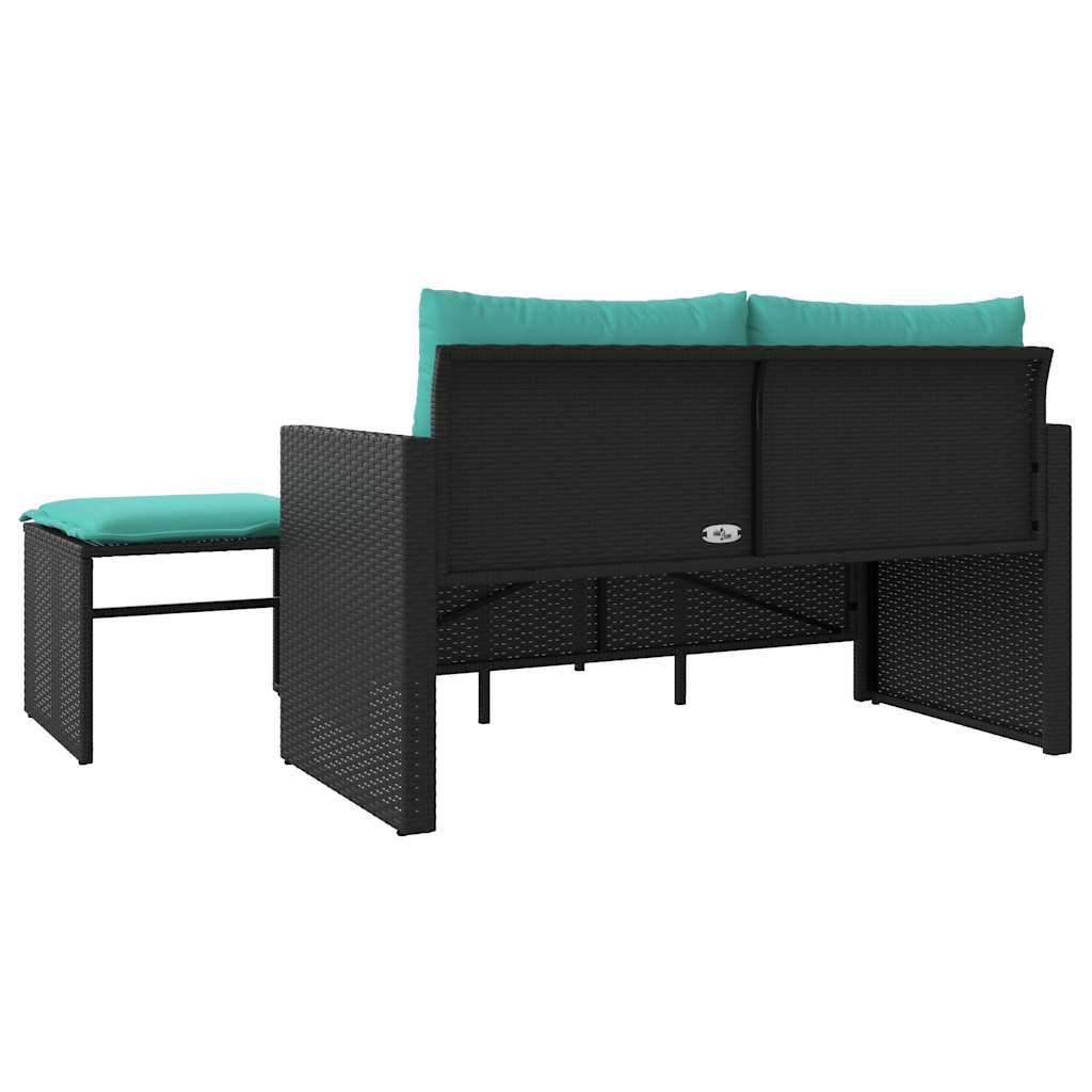 havesofasæt 3 dele med hynder sort polyrattan