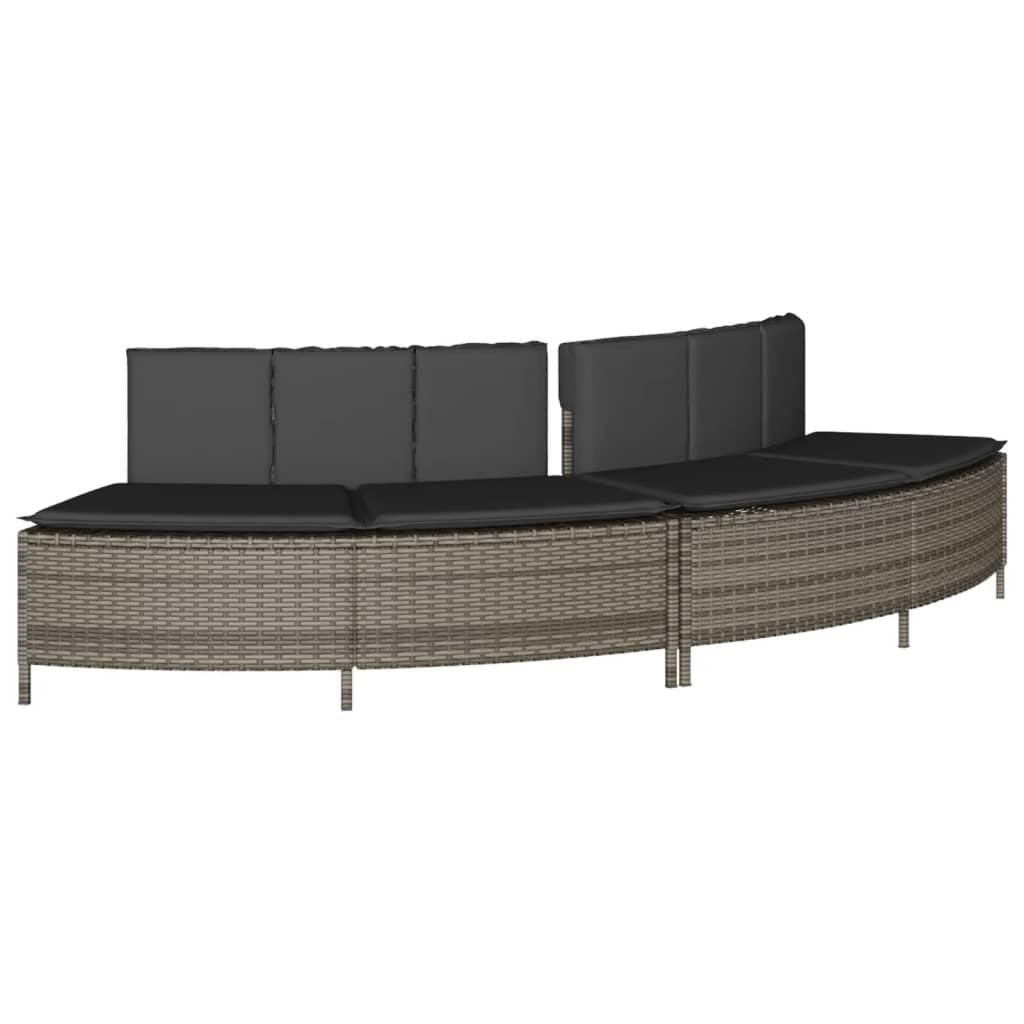 spabænke med hynder 2 stk. polyrattan grå