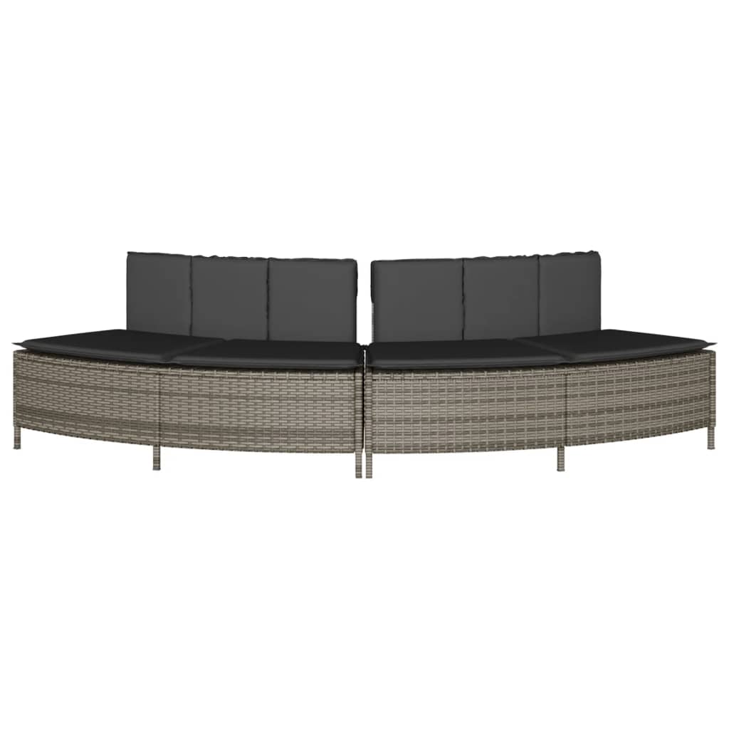 spabænke med hynder 2 stk. polyrattan grå