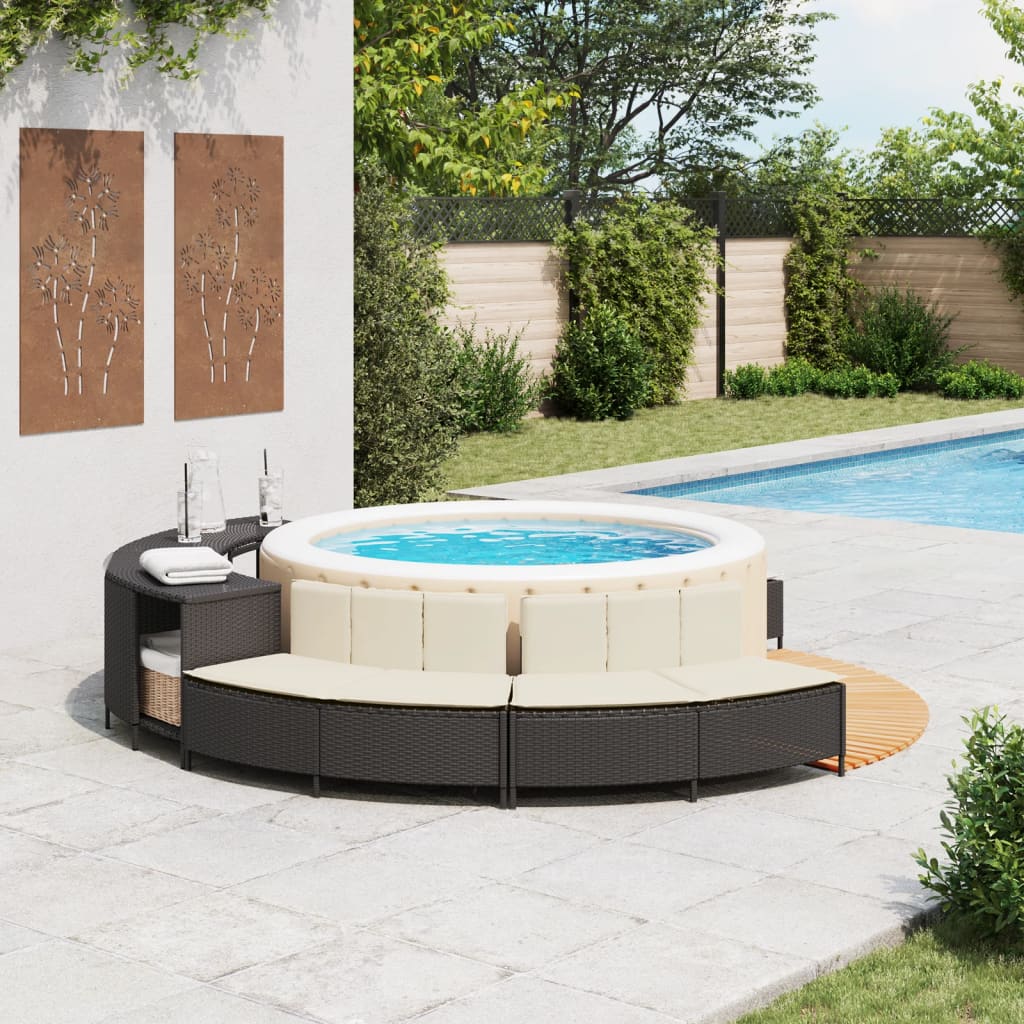 spabænke med hynder 2 stk. polyrattan sort