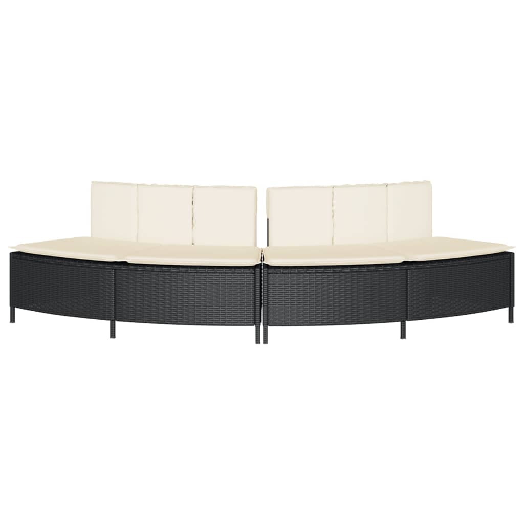 spabænke med hynder 2 stk. polyrattan sort