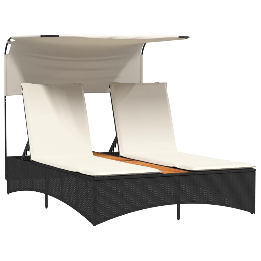 solseng med baldakin og hynder polyrattan sort