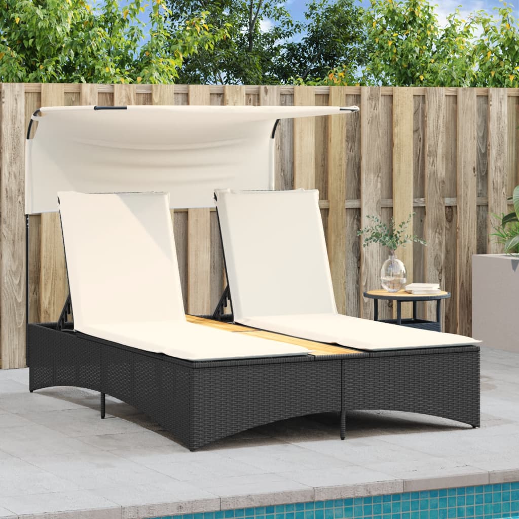solseng med baldakin og hynder polyrattan sort