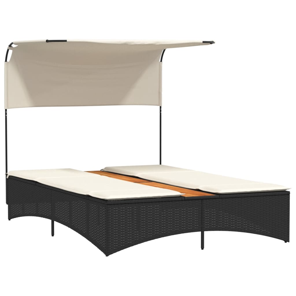 solseng med baldakin og hynder polyrattan sort