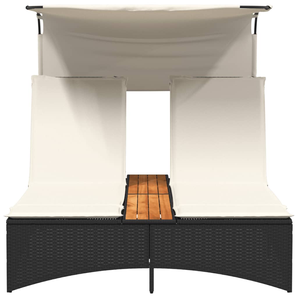 solseng med baldakin og hynder polyrattan sort