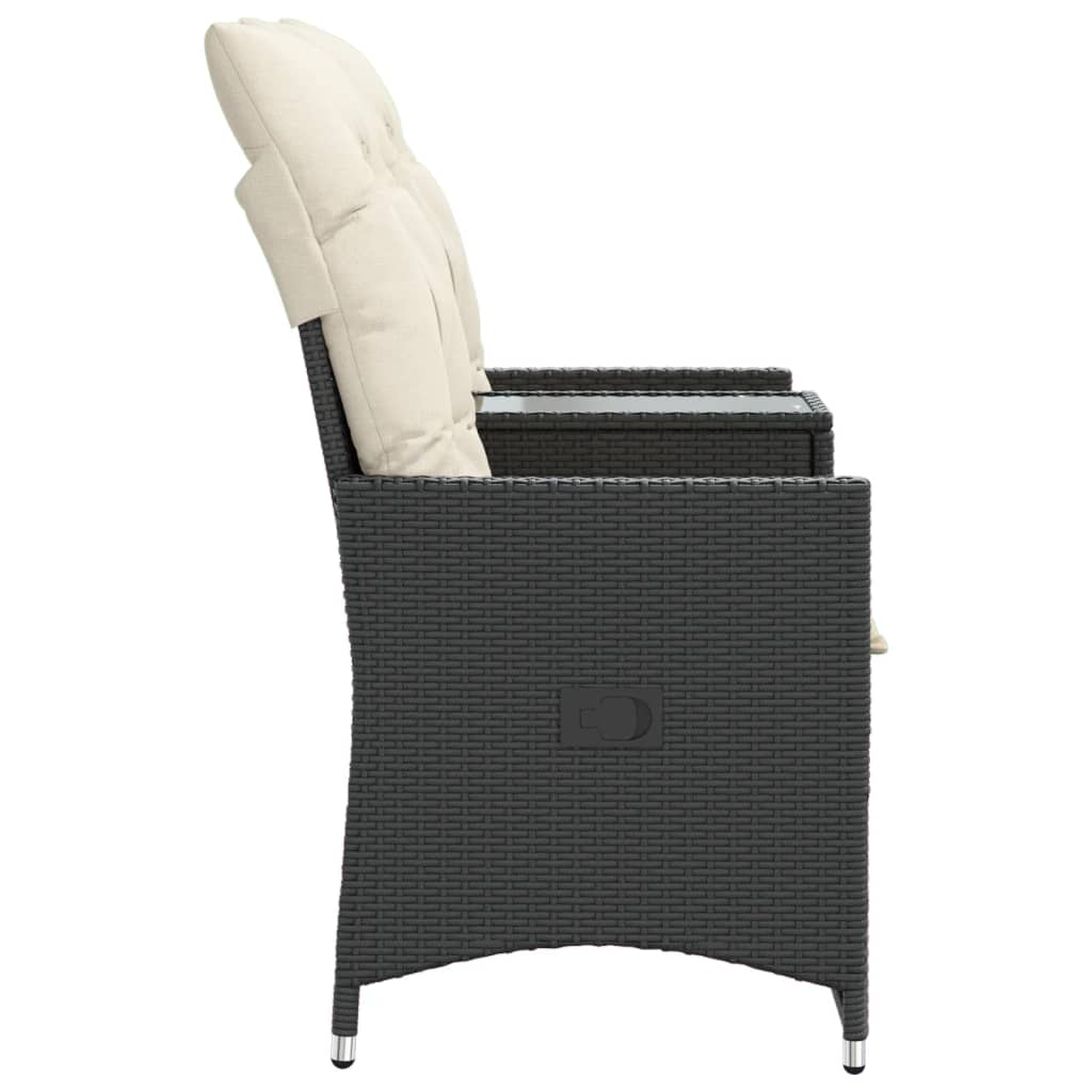 2-personers havesofa med bord og lænefunktion polyrattan sort