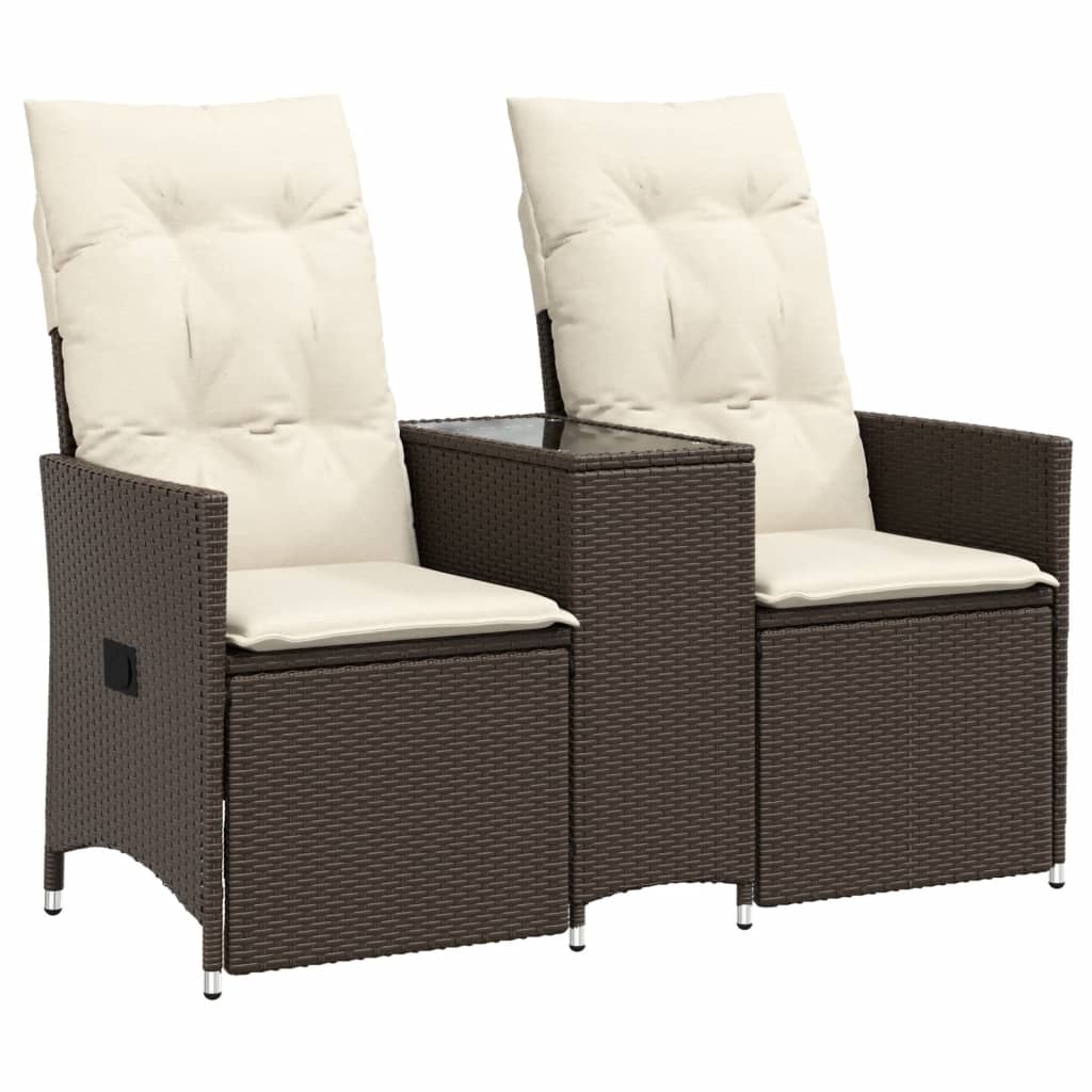 2-personers havesofa med bord og lænefunktion polyrattan brun