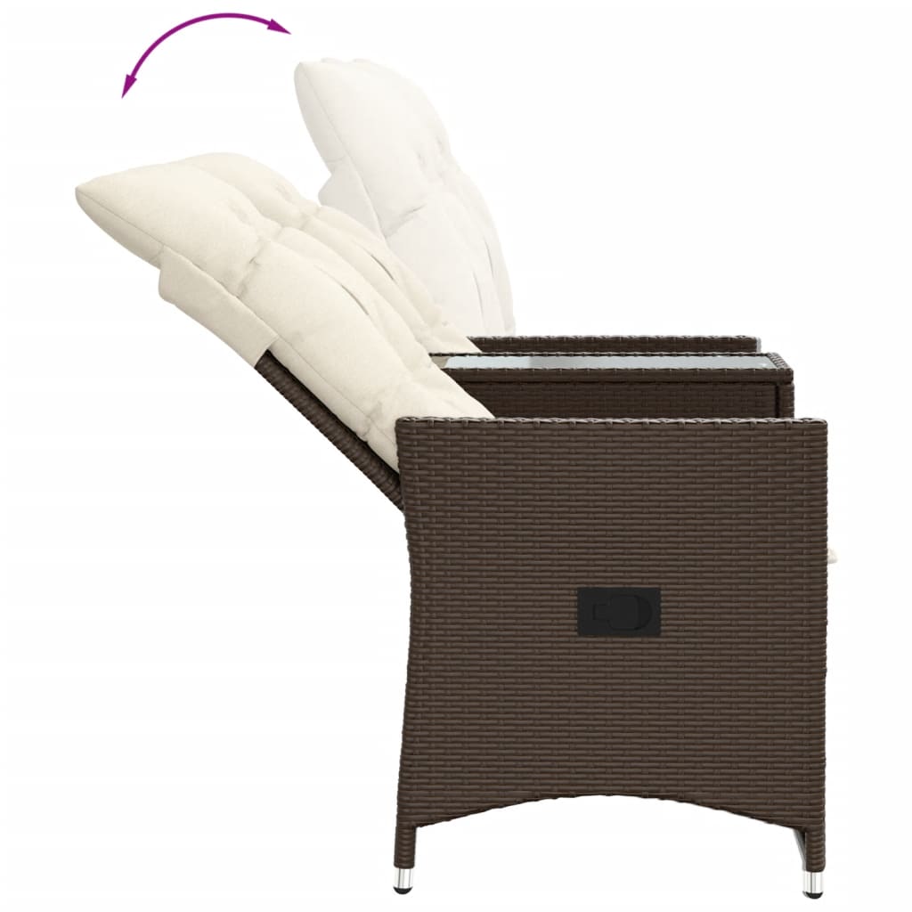 2-personers havesofa med bord og lænefunktion polyrattan brun