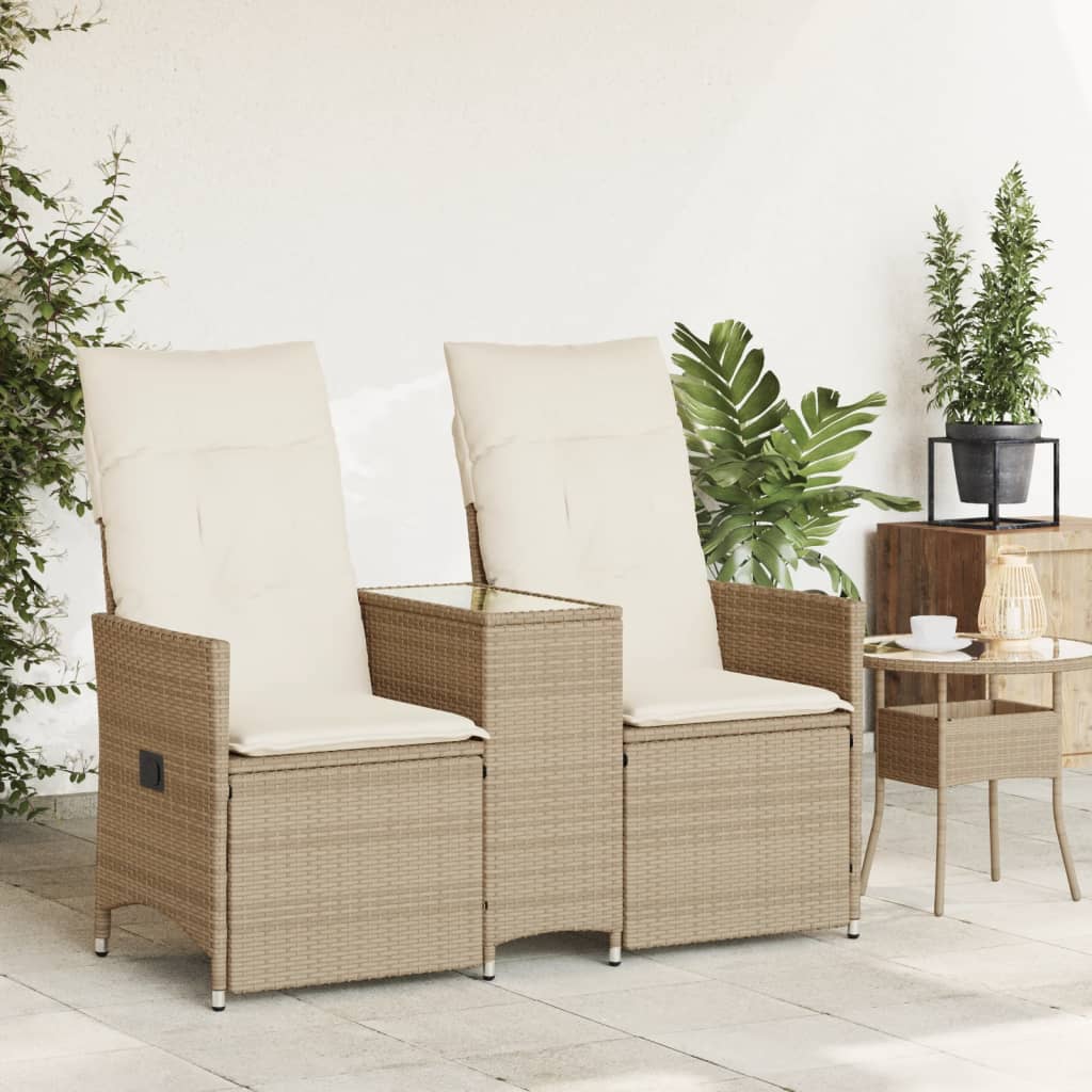 2-personers havesofa med bord og lænefunktion polyrattan beige