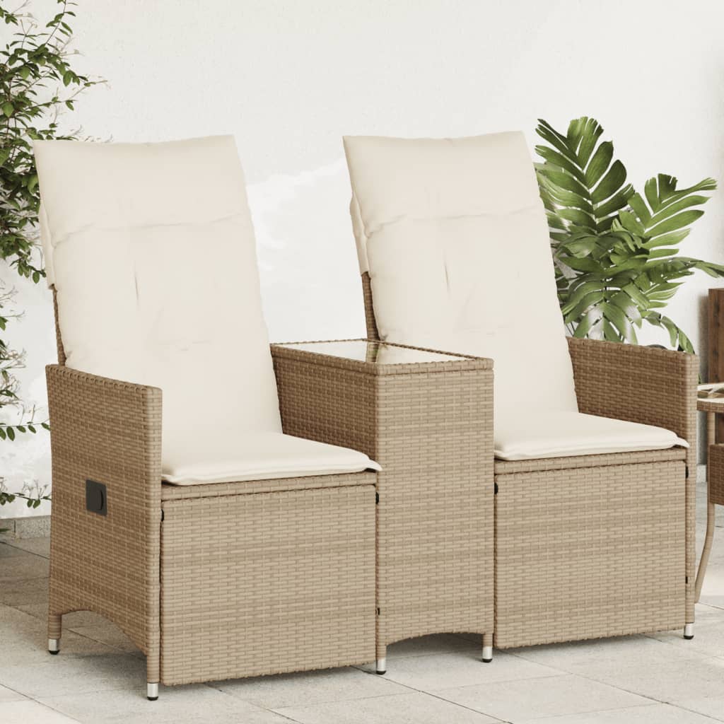 2-personers havesofa med bord og lænefunktion polyrattan beige