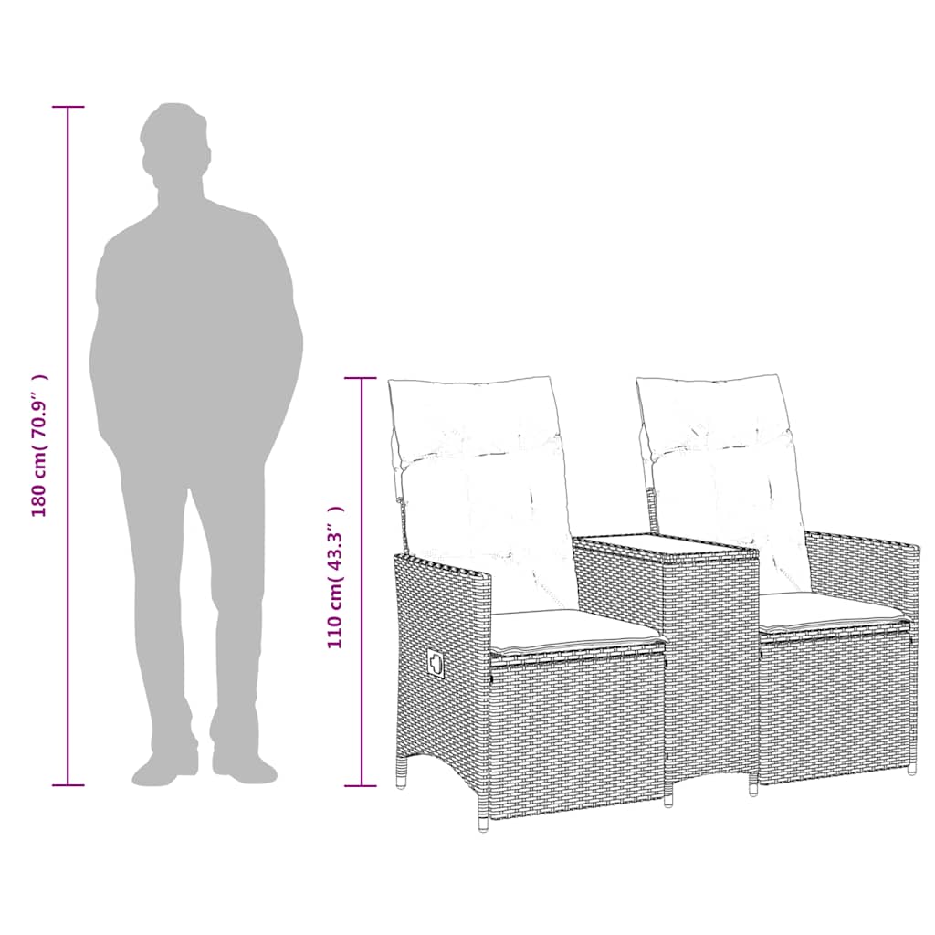 havesofa med 2 siddepladser og bord grå polyrattan